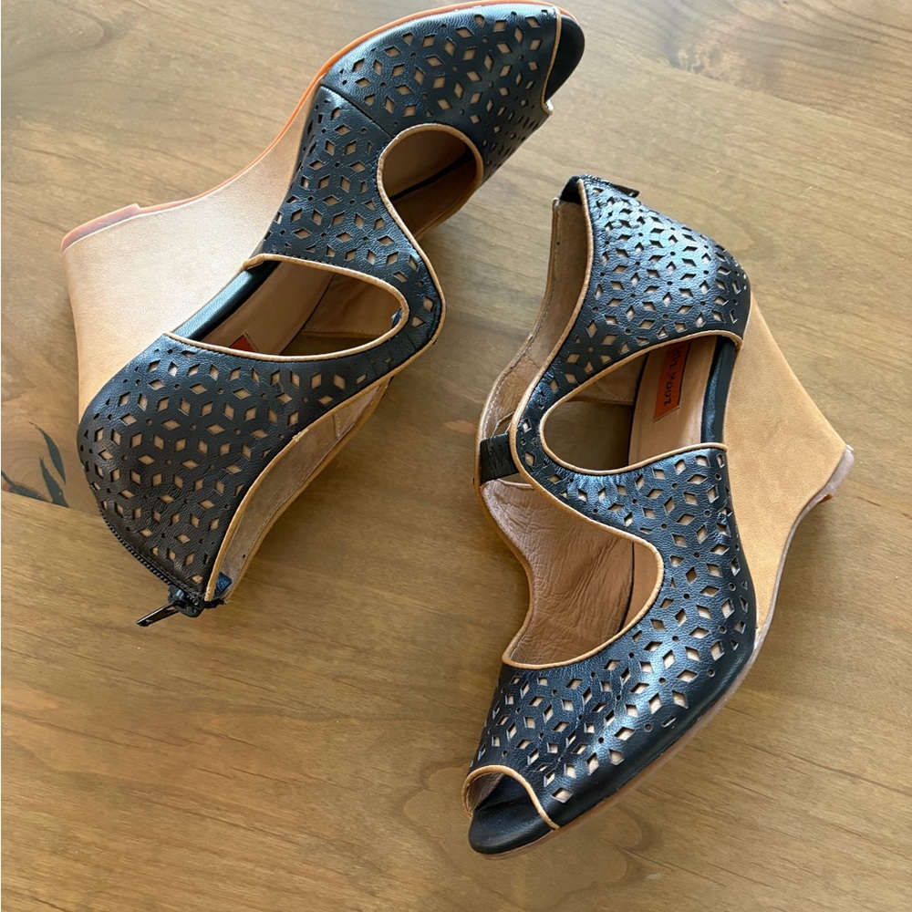 Miz Mooz “Tamryn” Cutout Wedge Sandals – Black Leather – Size 9 - Picture 5 of 11